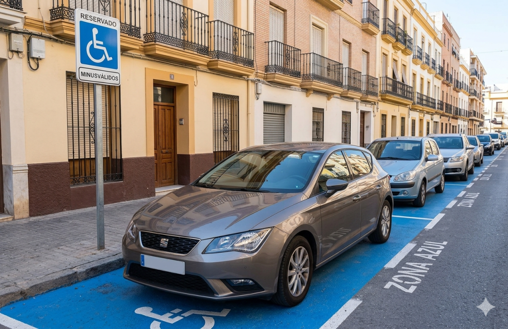 Vehículo aparcado sin tarjeta en plaza reservada para personas con discapacidad en España